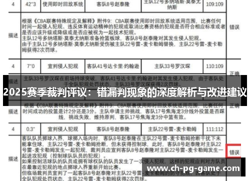 2025赛季裁判评议：错漏判现象的深度解析与改进建议