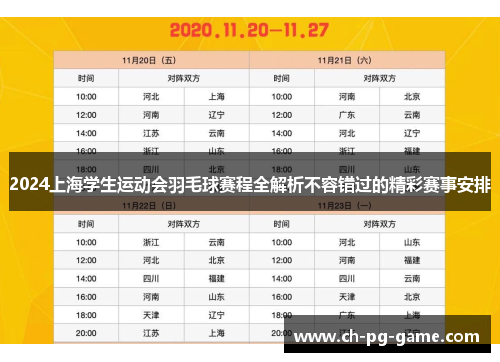 2024上海学生运动会羽毛球赛程全解析不容错过的精彩赛事安排